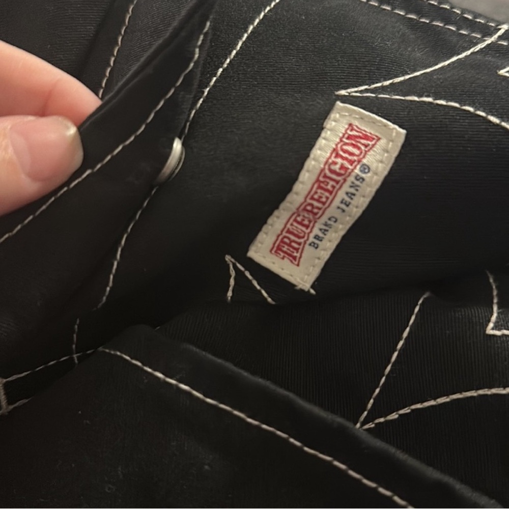 True Religion Jet Black Military Cargo Black Pants With White Stitching Size 26 - Picture 9 of 13